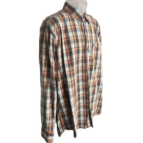 Timberland Shirt Plaid Button Down Men’s Large Brown COTTON Long Sleeve - Picture 3 of 8